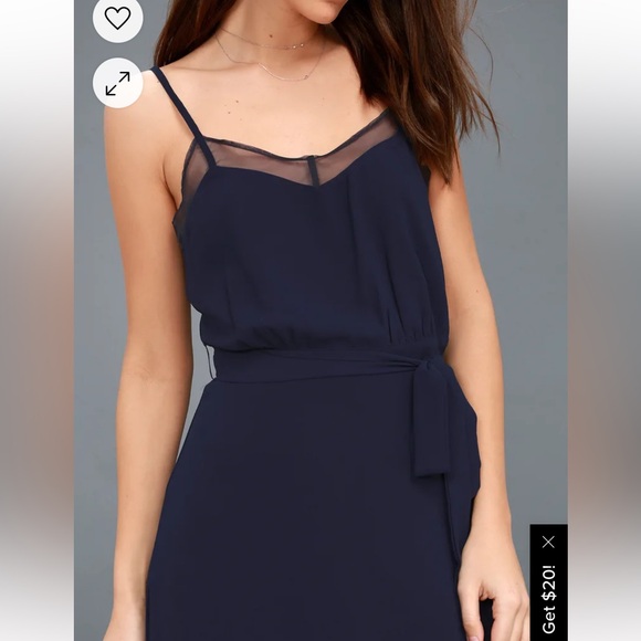 Iulus formal ruffle bottom thin strap with mesh dress navy blue - Picture 2 of 7